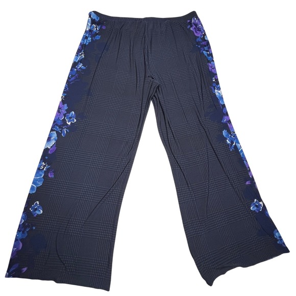Susan Graver Floral Print Lounge Pants Houndstooth Accents XL Wide Leg Casual - Picture 10 of 10